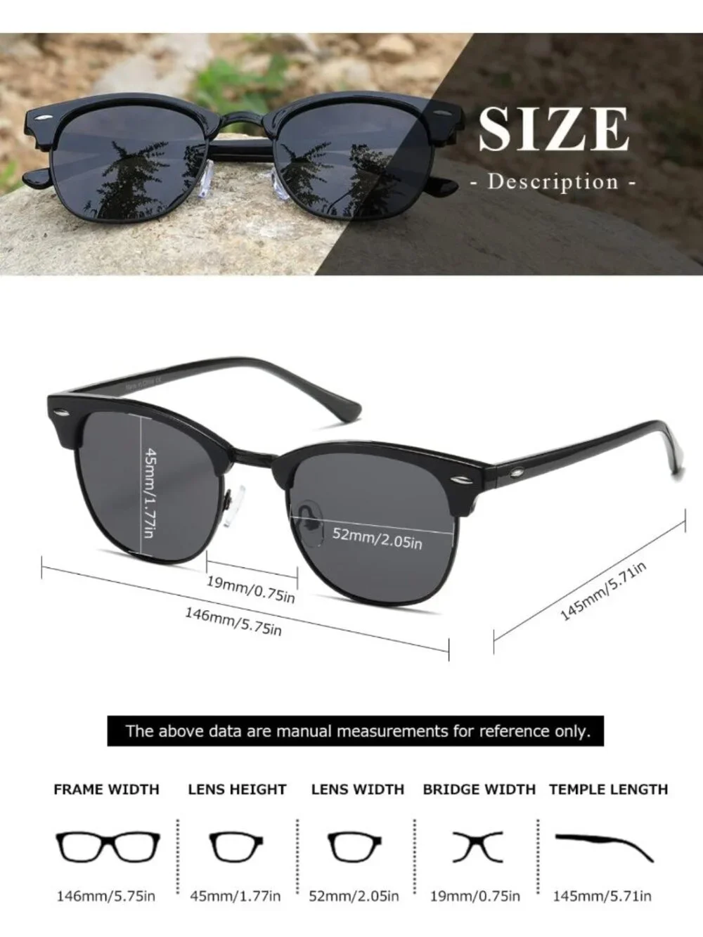 Men's Polarized Semi-Rimless Sunglasses | UV400 Retro Shades, Lightweight Frame